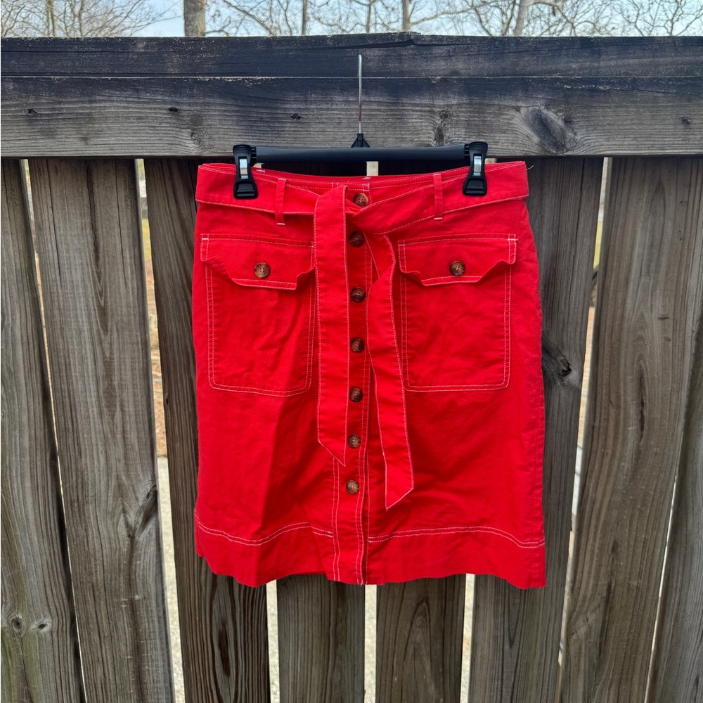J. Crew Vibrant Red Mini Skirt with Button Front Detail